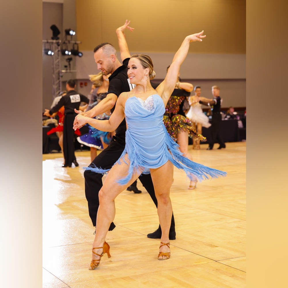 Light Blue Rhinestoned and Fringe Rhythm/Latin Dress